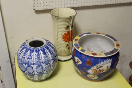 A CHINESE BLUE/WHITE GINGER JAR WITH CHARACTER MARK TO BASE 
