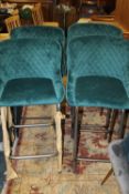 A SET OF FOUR MODERN HARLEQUIN UPHOLSTERED BAR / KITCHEN STOOLS