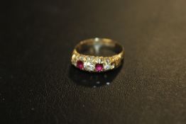 ANTIQUE 18CT GOLD RING SET WITH RUBYS AND OLD CUT DIAMONDS HALLMARKED BIRMINGHAM 1894 SIZE M