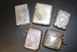 FIVE ANTIQUE HALLMARKED SILVER VESTA CASES