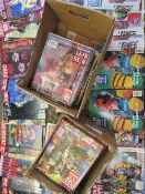THREE BOXES OF COMICS TO INCLUDE TWO x 2000AD FEATURING JUDGE DREDD FROM 1993 ETC., TOGETHER WITH