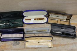 SEVEN VINTAGE FOUNTAIN PENS AND BIROS TO INCLUDE PARKER AND SHEAFFER