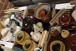TWO TRAYS OF ASSORTED STONE WARE TOGETHER WITH A TRAY OF ASSORTED CERAMICS (3)