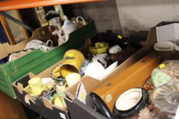 THREE TRAYS OF CERAMICS, GLASS ETC