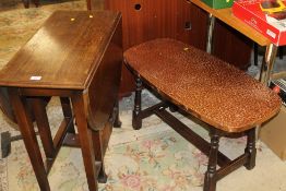 A VINTAGE OAK DROPLEAF TABLE AND A COPPER TOP TABLE TYPE TABLE (2)