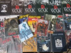 THIRTY MAINLY HARDBACK COMIC BOOKS, ALL STILL FACTORY WRAPPED TO INCLUDE JUDGE DREDD THE DAY THE LAW