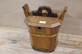 A JAPANESE STYLE BRASS BOUND LIDDED BOX WITH CARRY HANDLE