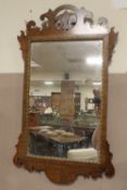 A 19TH CENTURY WALNUT MIRROR, of rectangular form, with pierced surmount, 81.5 x 47 cm