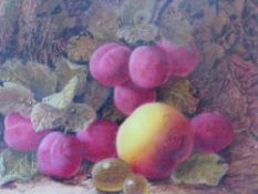 OLIVER CLARE (1853-1927). Still life study of fruit, signed lower right, oil on canvas, gilt framed,