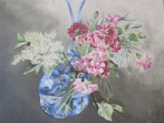 L.A. (XIX-XX). Still life study of flowers in a vase, signed with monogram on leaf lower middle, oil