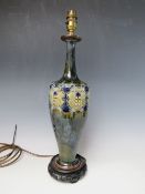 A TALL DOULTON LAMBETH STONEWARE LAMP BASE, of slender form, the design with beaded