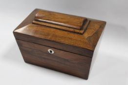 AN ANTIQUE ROSEWOOD TEA CADDY, W 20 cm