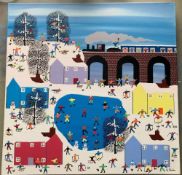 GORDON BARKER (XXI). A modern acrylic box canvas painting, 'Home for the Holidays', signed lower