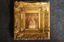 (XVIII-XIX). Study of a young girl holding a cat in a wooded setting, unsigned, watercolour,