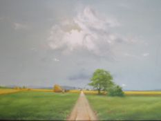 NEIL FAULKNER (XX). North Staffordshire artist, extensive landscape under a sweeping sky with figure