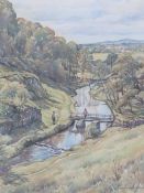 MICHAEL JONES (XX). British school, 'River Dove in Wolfscote Dale', with figures, see verso,