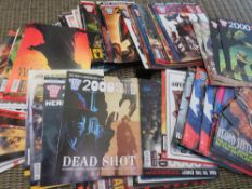 FOUR BOXES OF 2000AD JUDGE DREDD COMICS FROM MIXED ERAS 2008 / 09 AND 2013 / 14 TO INCLUDE PROGRAMME