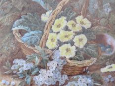 VINCENT CLARE (1855-1930). Still life baskets of flowers, signed lower right, watercolour, gilt