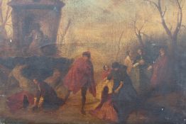 AFTER NICHOLAS LANCRET (19TH CENTURY). A Winter scene with figures, skating, oil on canvas,
