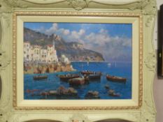 CONTINENTAL SCHOOL (XXI). An Italian harbour scene, signed lower left but indistinct, oil on canvas,