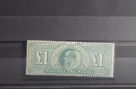 POSTAGE STAMP - S.G. 266 1902 £1 DULL BLUE GREEN, appears UN/M with ironed out crease