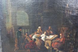 DUTCH SCHOOL (18TH CENTURY). Christ amid the doctors, oil on canvas, unframed, 45.5 x 52.5 cm