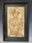 A LATE 19TH CENTURY GERMAN PLASTER CAST RELIEF SHOWING ARIDANTE AND THE STAG, signed L.B. Depose