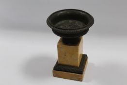 A 19TH CENTURY BRONZE AND SIENNA MARBLE URN ON STAND, of grand tour interest, H 15 cm