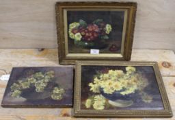 J.E. BURNIP. Three still life studies of flowers in bowls, one signed and dated 19194 lower right,