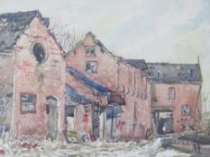 ELIZABETH FORD (XX). Staffordshire artist, study of derelict farm buildings, signed lower left,