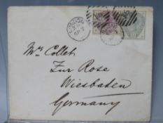 POSTAGE STAMP - S.G. 193 1883 5d GREEN, together with SG 190, 2½ d lilac, on cover to Germany