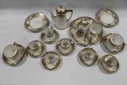 A NORITAKE PART TEA & COFFEE SERVICE, comprising coffee pot, cream, sugar, six coffee cans and