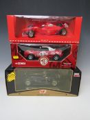 THREE BOXES 1:18 SCALE DIE CAST CARS, to include Corgi MGF closed top Rover Team Spirit 46703,