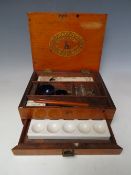A 19TH CENTURY MAHOGANY ARTISTS BOX, by Reeves & Sons, 113 Cheapside London, with assorted contents,