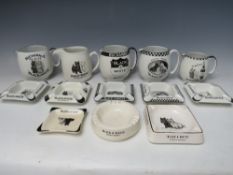 ADVERTISING INTEREST - A COLLECTION OF BLACK AND WHITE WHISKY CERAMICS, comprising five matching jug