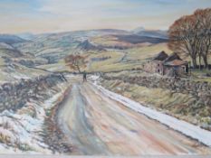 MICHAEL JONES (XX). British school, 'A Winter Walk in the Moorland Peaks', signed lower right, oil
