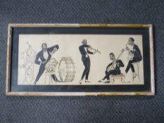 RAYMOND NERY ? (XX). Study of a jazz band, signed lower right, mixed media on paper, framed and