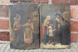 CIRCLE OF PIETR FABRIS (1740-1792). A pair of interior kitchen scenes, oil on curved panels, a pair,