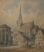 FREIDRICH EIBNER (1825-1877). German school, a continental town scene with horses, carts and