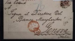 POSTAGE STAMP - S.G. 114 1867 10d, plate 1 on registered entire to Genoa