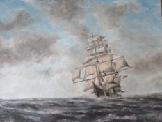 JAMES HEDLEY (XX). British school, stormy seascape with sailing vessel 'In Full Sail', see verso,