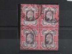 POSTAGE STAMPS - S.G. 254b KING EDWARD 10d DULL PURPLE AND CARMINE, a CDS used block of four, July 1
