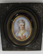 A 19TH CENTURY OVAL PORTRAIT STUDY OF MADAME DE GENLIS, (see verso), on ceramic panel, unsigned,