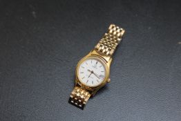 OMEGA - A LADIES SEAMASTER, with date window and on gold plated strap, Dia 2.5 cmCondition Report: