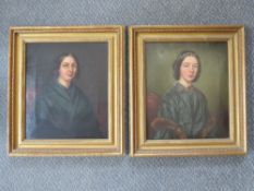 A PAIR OF 19TH CENTURY PORTRAIT STUDIES OF VICTORIAN LADIES, unsigned, oils on canvas, framed, 34