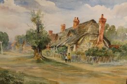 STANLEY HARRIS. Village scene at Long Wittenham, Oxfordshire, see verso, with cottages and