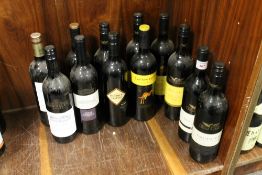 12 BOTTLES OF MAINLY AUSTRALIAN SUPERMARKET TYPE RED WINE TO INCLUDE WOLF BLASS AND YELLOW TAIL