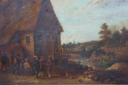 AFTER DAVID TENIERS THE YOUNGER (19TH CENTURY). A country village scene with figures and a seated