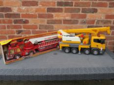 A LARGE MYLINT NO540 STEEL BODIED AERIAL HOOK 'N' LADDER FIRE ENGINE IN BOX, TOGETHER WITH A LARGE