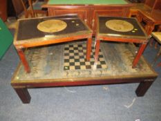 THREE RETRO GLASS TOPPED MAP TABLES